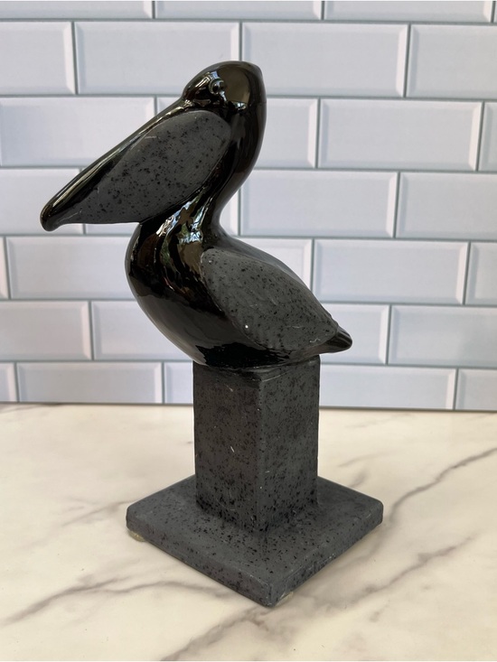 Other - Vintage 80s Pelican Figurine Black Ceramic Nautical Coastal Home Decor 9.5” H